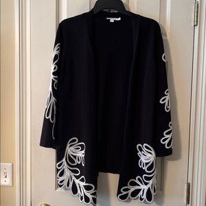 Black Cardigan with White soutoce Embroidery